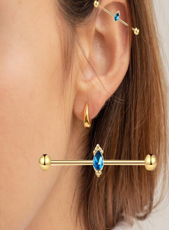 Suotarn 9pcs Gold Industrial Piercing Jewelry 38mm Stainless Steel 14G Industrial Barbell Earrings Ear Cartilage Helix-Conch Piercing Bar 1 1/2 Inch (golden) - Image 5